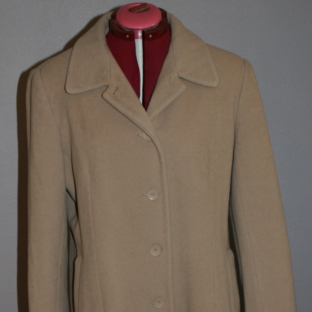 Vintage Ladies Beige Herman Kay Wool Peacoat - Sz L
